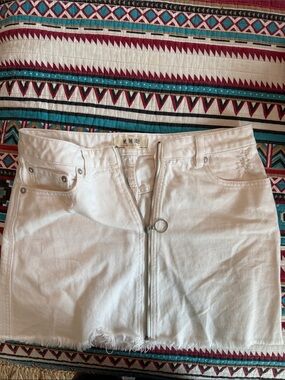 We The Free White Denim Mini Skirt with Front Ring Zip
